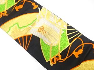 アンティーク　扇に御所車模様織り出し袋帯（着用可）